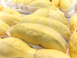 Peeled Durian displayed in fresh market and ready for sales
