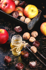 Honey, nuts and apples