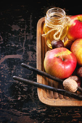 Honey, nuts and apples