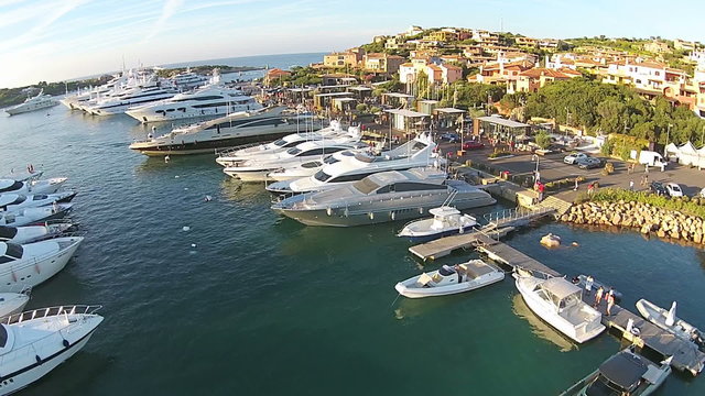 Italy. Aerial view above port, Sardinia, Italia