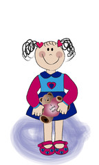 Niña feliz con osito I love you.