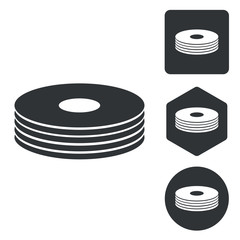 CD stack icon set, monochrome