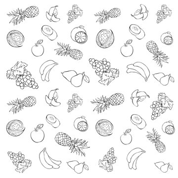 Seamless texture with fruits and berries. Vector background