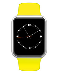 Smart watch with yellow wrist and classic dial