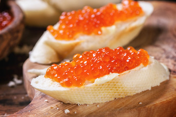Sandwich with red caviar