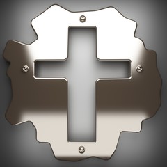 polished metal element on gray background