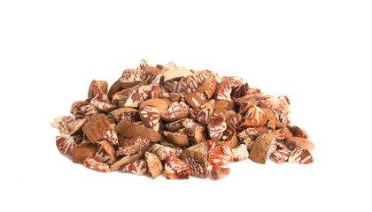 areca nuts slide on white background isolated