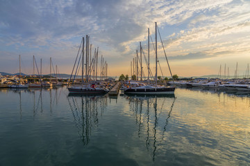 Fototapeta na wymiar Super Yachts moored at Sukosan Harbor near Zadar, Croatia
