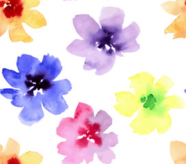 Watercolor seamless flowers pattern