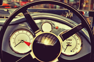 Retro car steering wheel and speedometer with datchykamy.Retro s
