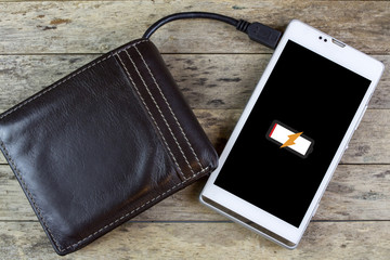 wallet with energy charge, charging smartphone