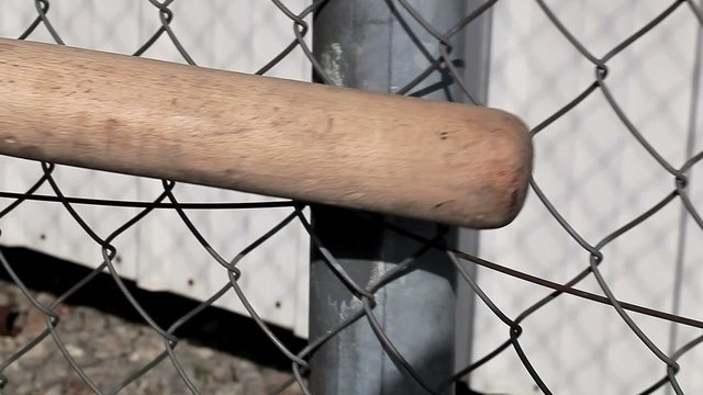 Baseball bat on wire fence