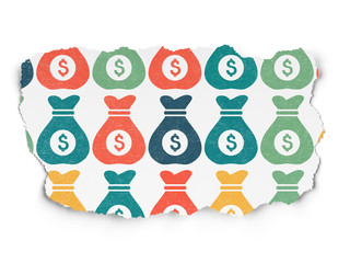 Finance concept: Money Bag icons on Torn Paper background