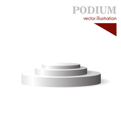 Three step white round podium isolated on white background.