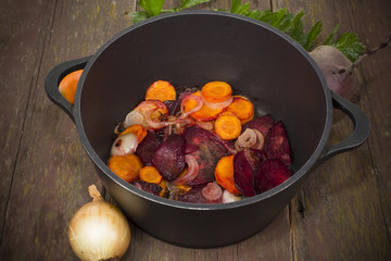 sauteed vegetables in a pot