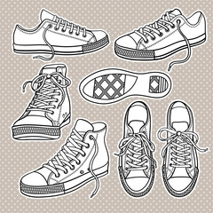 Vector set of bright sneakers isolated on white