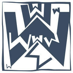 Pattern-like square decoration of letter W, consisting of positive and negative spaces in black and white
