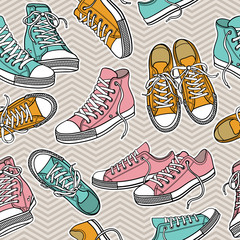 Vector seamless pattern with sneakers