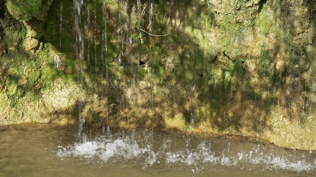 4K Natural Spring Waterfall Detail Pan Down 4367