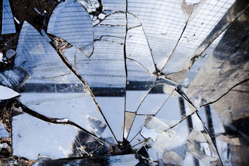 Broken mirrors left in the desert near Joshua Tree California.