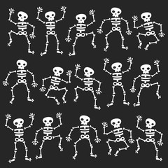 Set of dancing skeletons isolated on black