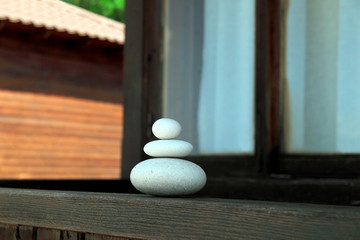 Pebbles on the terrace of a beach house