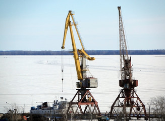 Fototapeta premium Cranes in river port