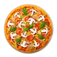 Delicious pizza with mushrooms and ham