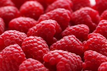 Red raspberry background, close up