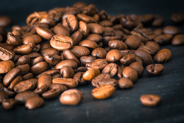 coffee beans on the black background