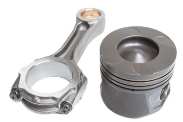 connecting rods and pistons, engine parts. elements of the crank mechanism isolated on a white...