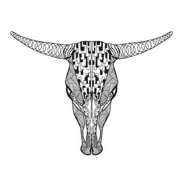 Zentangle stylized bull skull. Sketch for tattoo or t-shirt.