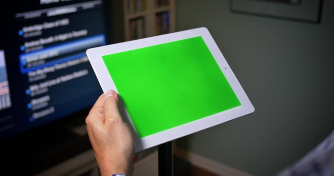 4K Businessman Uses Green Screen Tablet PC at Home