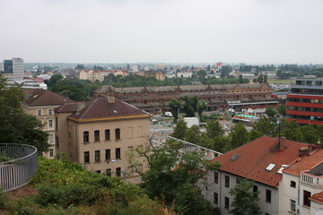 Fototapeta na wymiar Center of Brno, panoramic view,old railway depot, Czech Republi