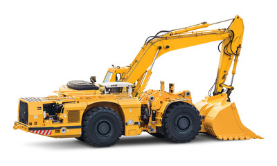 Big heavy excavator isolated on white background