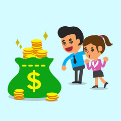 Business concept businessman and businesswoman find plenty of money