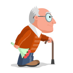 Elderly man with bouquet of flowers