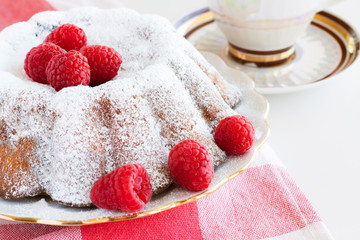 homemade cake with raspberries