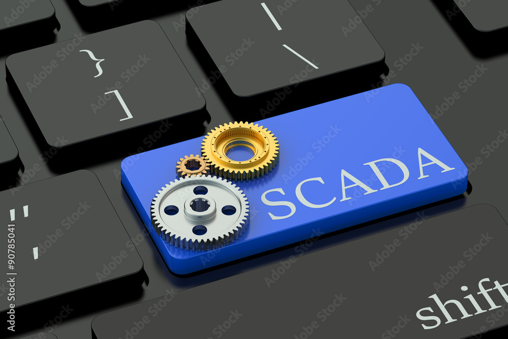 Poster scada concept on blue keyboard button