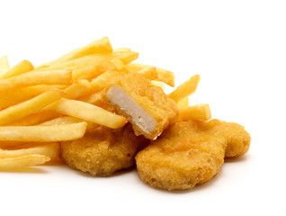 Fast food. French fries with nuggets. Unhealthy eating