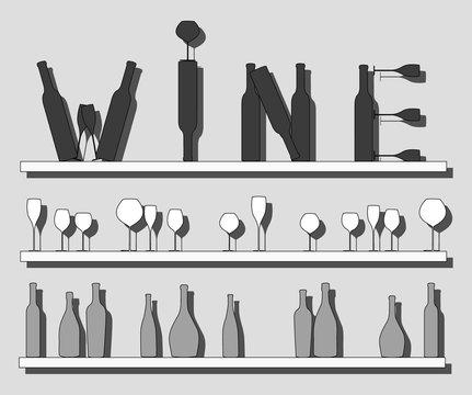 Illustration of wine bottles and glasses