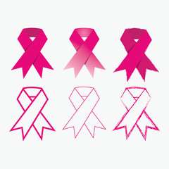 Breast Cancer Awareness pink ribbon icons set on white background