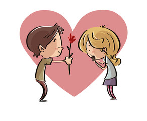 niños enamorados con corazon