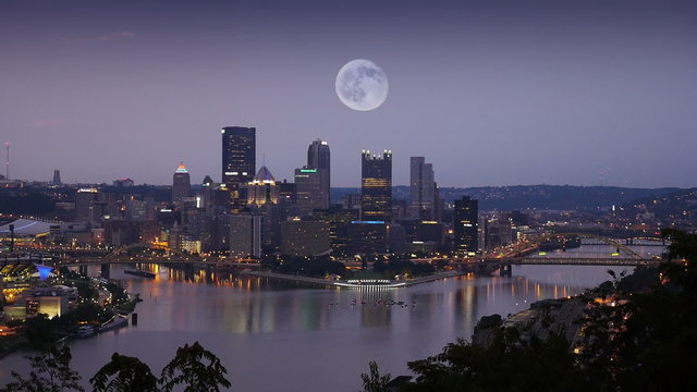 Full Moon Over Pittsburgh Skyline