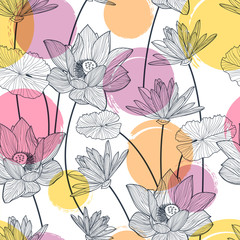 Panele Szklane Podświetlane  Wektor wzór z pięknym kwiatem lotosu i kolorowymi