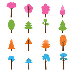 Collection of trees icons set. Seasons theme winter, spring, sum