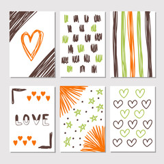Hand drawn collection of journaling cards with romantic textures