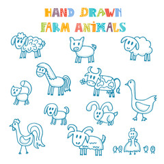 Hand drawn farm animals