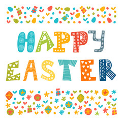 Happy Easter greeting card with cute design elements. Stylish ho