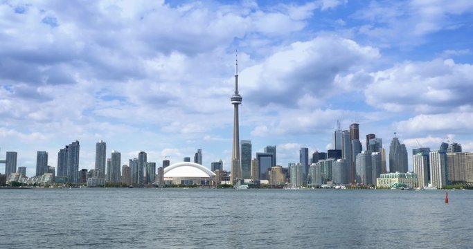 4K Toronto Skyline from Lake Ontario with CN Tower